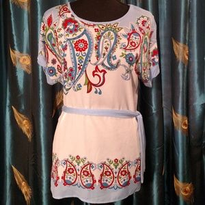 paisley patterned, cap sleeve tunic